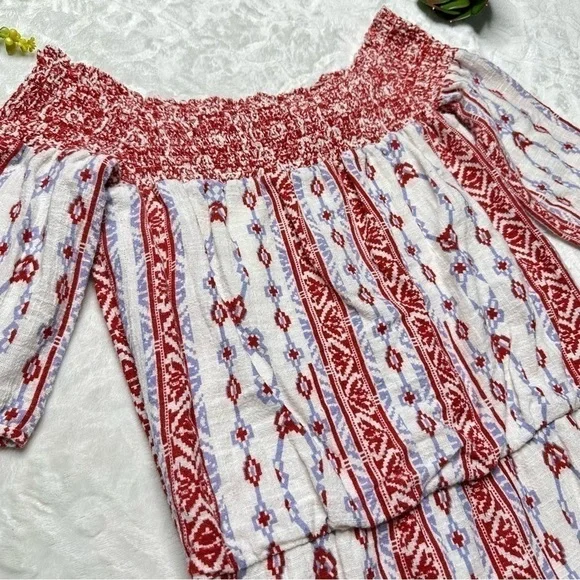 Saylor x Revolve Blossom Off The Shoulder Boho Printed Mini Dress in White Red S - Picture 9 of 15